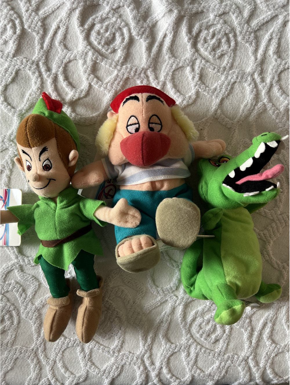 Vintage Disney Store NWT Peter Pan Smee Tick Tock Crocodile Bean Bag Plush Set